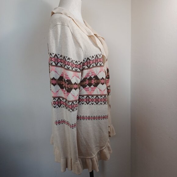 Pendleton Cardigan Ruffle Waterfall Style Cotton Aztec Neutral Print Women Large - Picture 9 of 15
